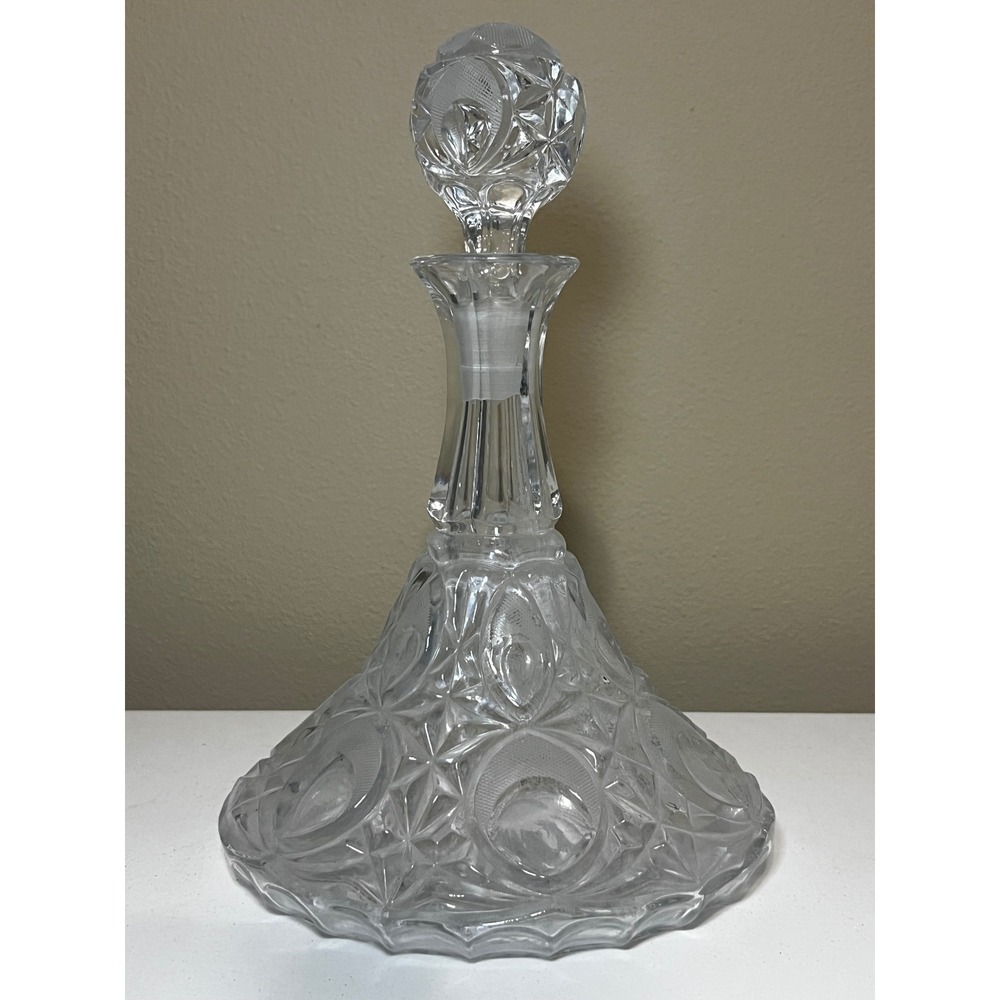 Vintage L.E. Smith Moon Stars Clear Glass Decanter Stopper Heavy 4.7 Lb MCM